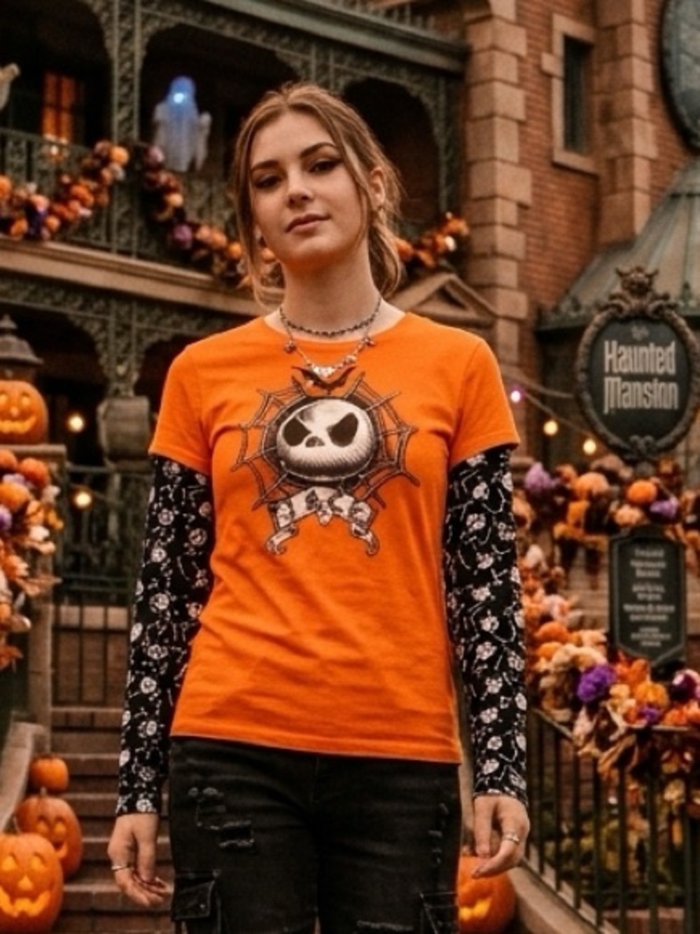 Disney Jack Skellington Layered tattoo Shirt M Goth Grunge Punk Skater Halloween